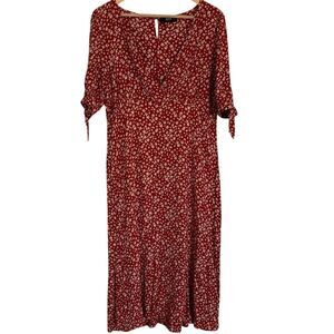 ABLE Womens Simone Tie Sleeve Midi Dress‎ Size L Rust Floral V Neck Cottagecore